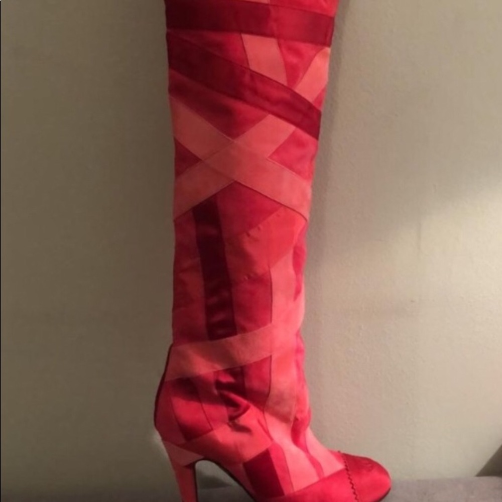 Pink Suede & Satin long Thigh High Chanel Boots!